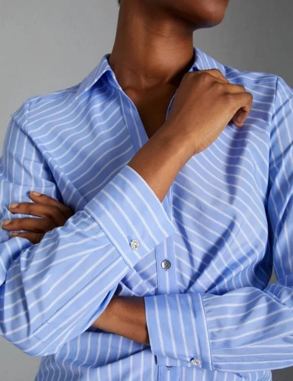 Marella Shirts Women Barstriped Cotton Shirt Light Blue