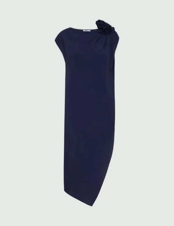 Marella Shirts Women Crepe Maxi Blouse Navy
