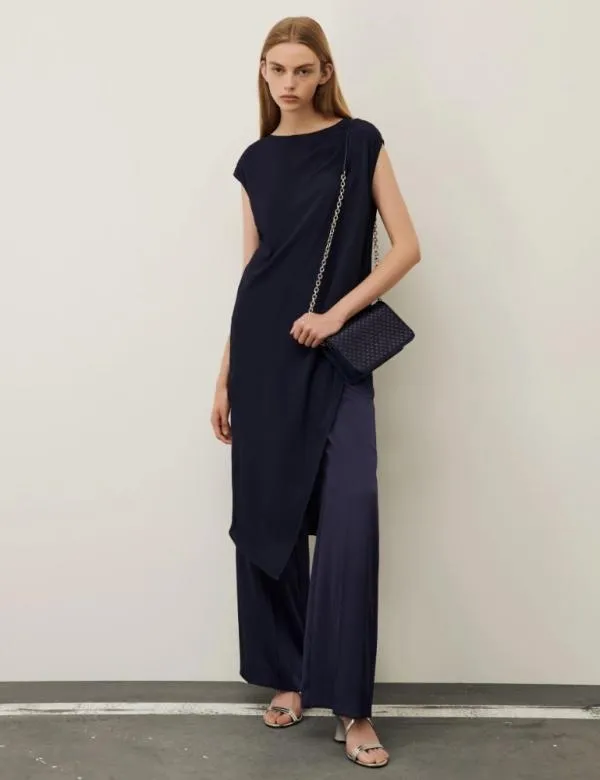 Marella Shirts Women Crepe Maxi Blouse Navy