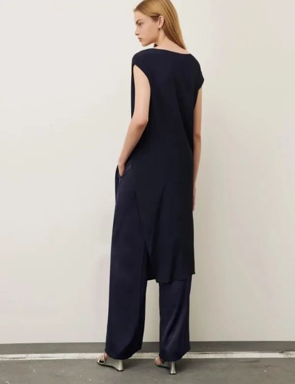 Marella Shirts Women Crepe Maxi Blouse Navy