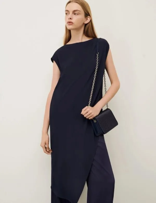 Marella Shirts Women Crepe Maxi Blouse Navy