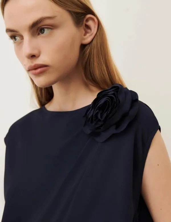 Marella Shirts Women Crepe Maxi Blouse Navy