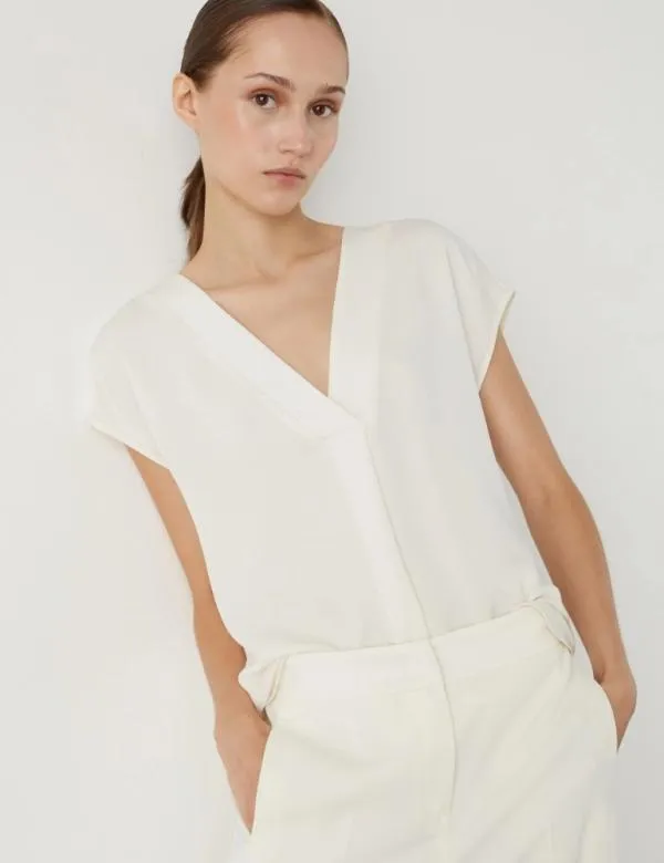 Marella Shirts Women Satin Blouse Wool White