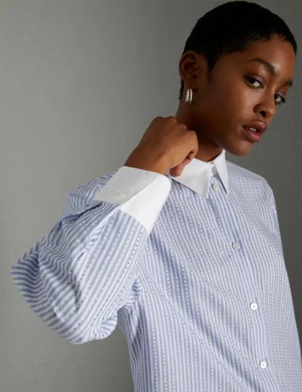 Marella Shirts Women Shirt With Contrasting Cuffs And Collar Optical White