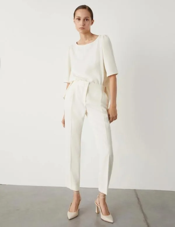 Marella Trousers Women Crepe Trousers Wool White