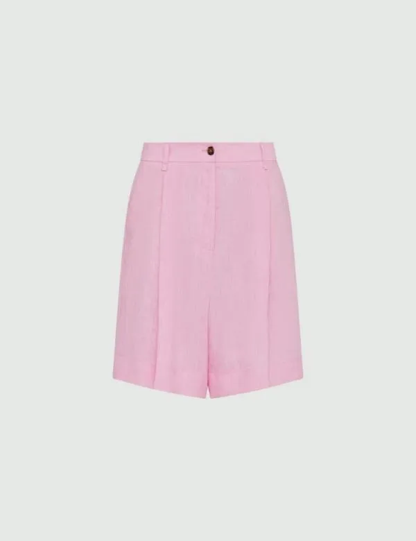 Marella Trousers Women Linen Bermuda Shorts Pink