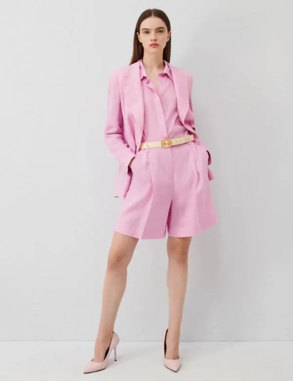 Marella Trousers Women Linen Bermuda Shorts Pink
