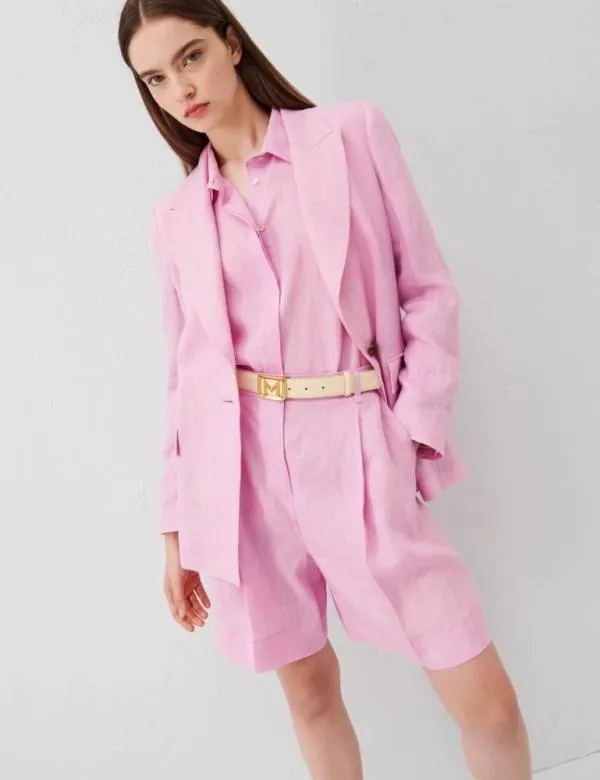 Marella Trousers Women Linen Bermuda Shorts Pink