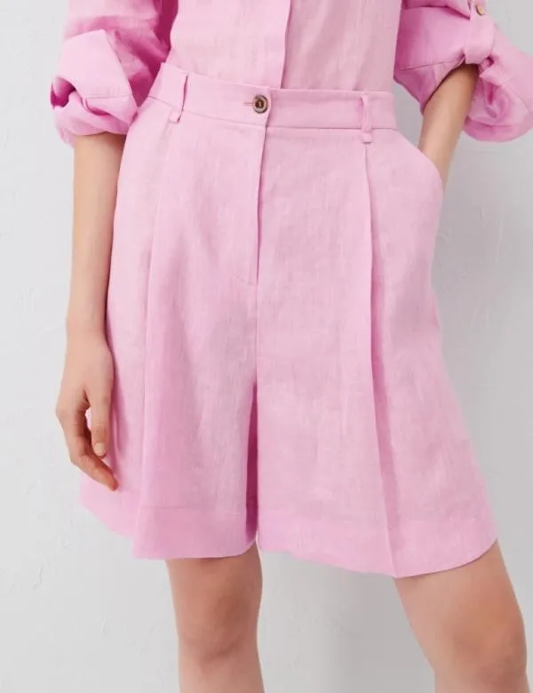 Marella Trousers Women Linen Bermuda Shorts Pink