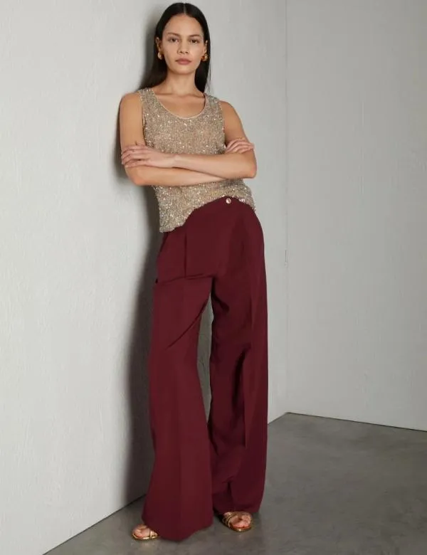 Marella Trousers Women Wideleg Linenblend Trousers Bordeaux