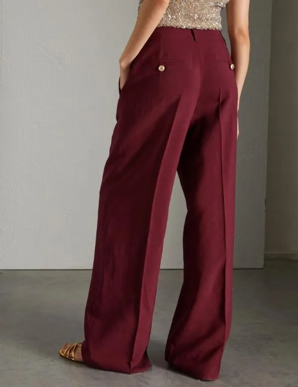 Marella Trousers Women Wideleg Linenblend Trousers Bordeaux