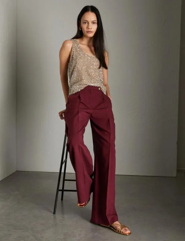 Marella Trousers Women Wideleg Linenblend Trousers Bordeaux