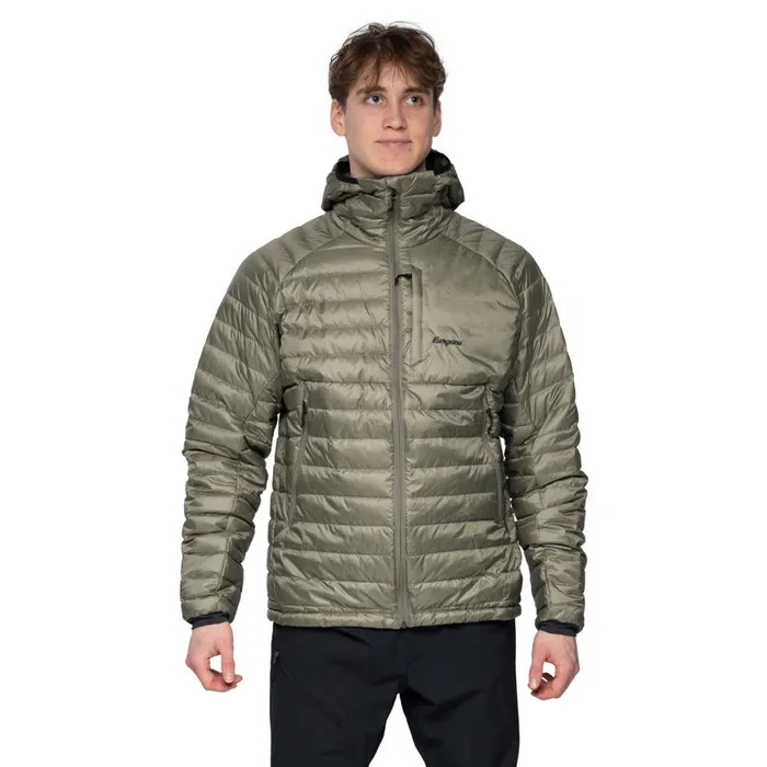 Men Bergans Of Norway Down Jackets Vaagaa Light Down Jacket Hood Green Mud