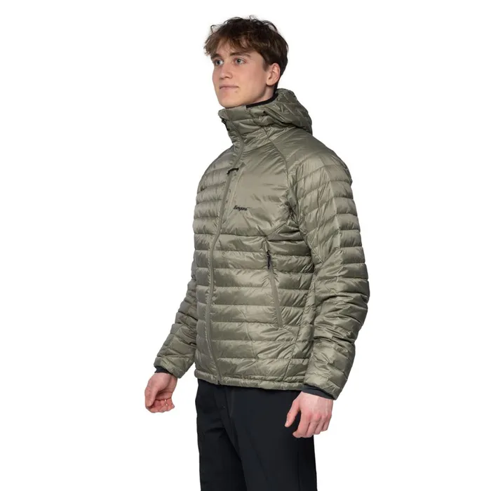 Men Bergans Of Norway Down Jackets Vaagaa Light Down Jacket Hood Green Mud
