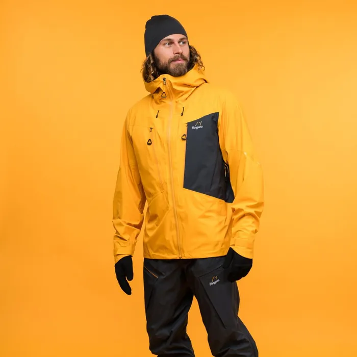 Men Bergans Of Norway Ski Jackets Y Mountainline Breathe 3l Shell Jacket Mango Yellow