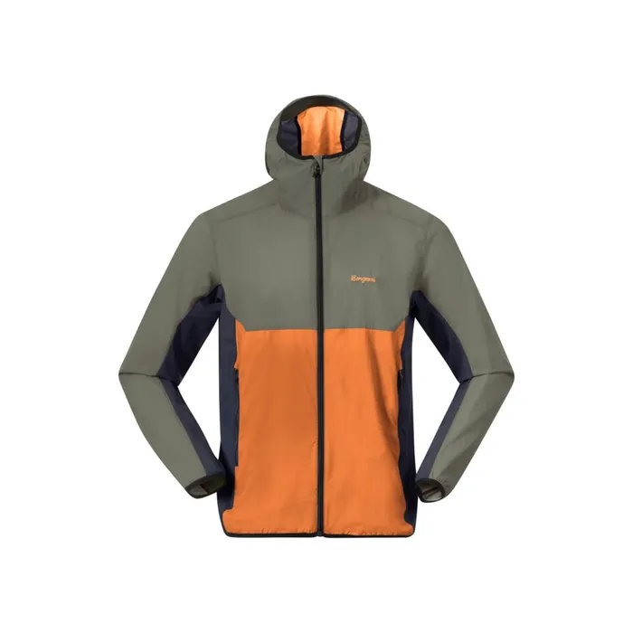 Men Bergans Of Norway Softshell Jackets Vaagaa Windbreaker Jacket Faded Orange Green Mud