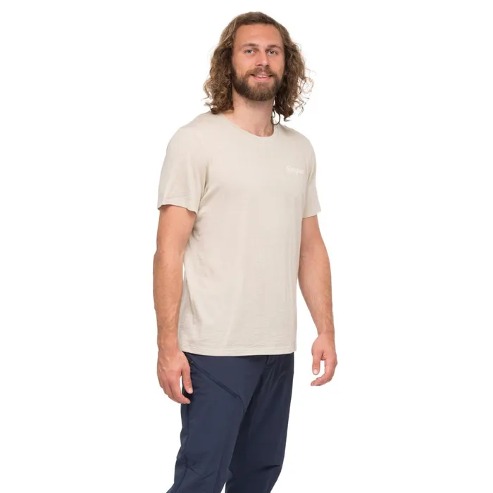 Men Bergans Of Norway TShirts Rabot Emblem Wool Tee Chalk Sand