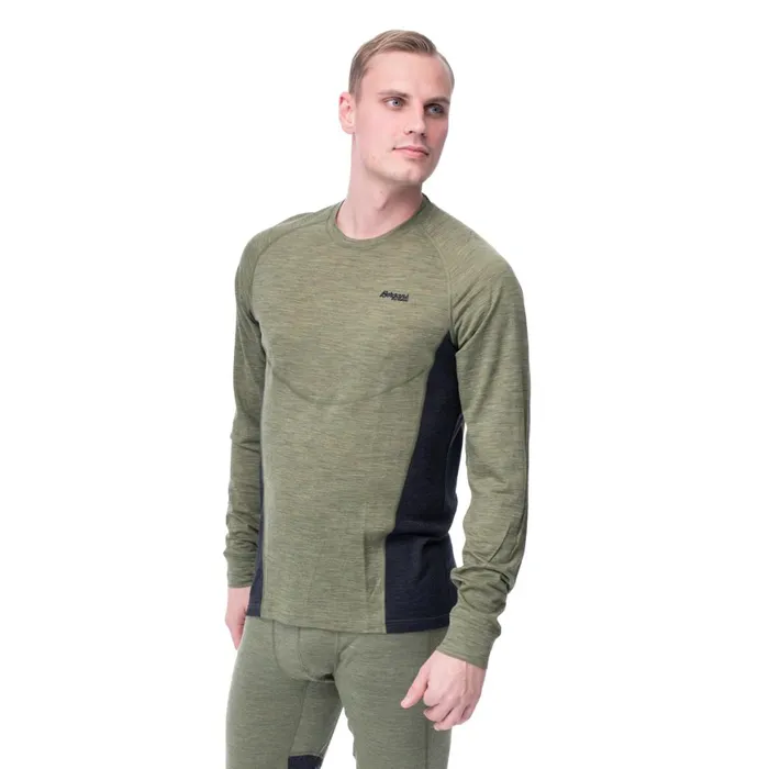 Men Bergans Of Norway Wool Longsleeved Shirts InnerLight Long Sleeve Olive Green