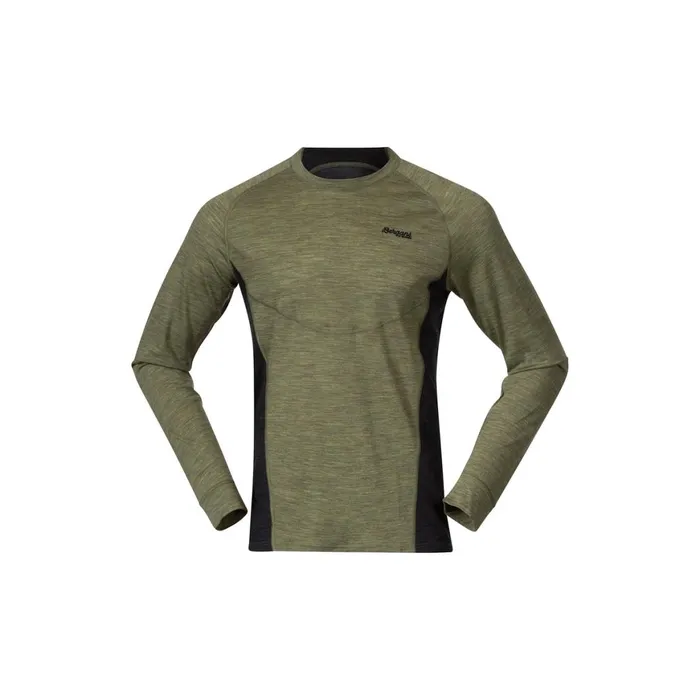 Men Bergans Of Norway Wool Longsleeved Shirts InnerLight Long Sleeve Olive Green