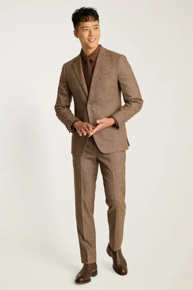 Men Bonobos Blazers and Sport Coats Jetsetter Stretch Italian Wool Suit Jacket Khaki Donegal