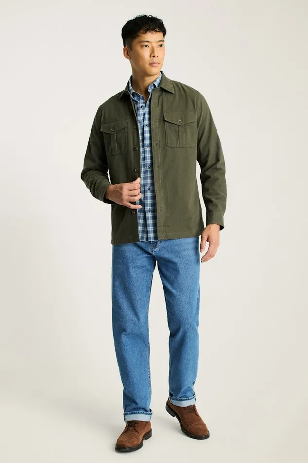 Men Bonobos Casual Shirts Moleskin Overshirt Heather Olive Green