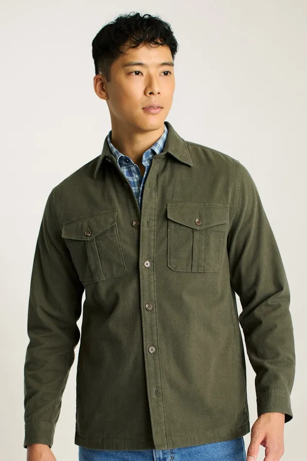 Men Bonobos Casual Shirts Moleskin Overshirt Heather Olive Green Men Bonobos Casual Shirts Moleskin Overshirt Heather Olive Green
