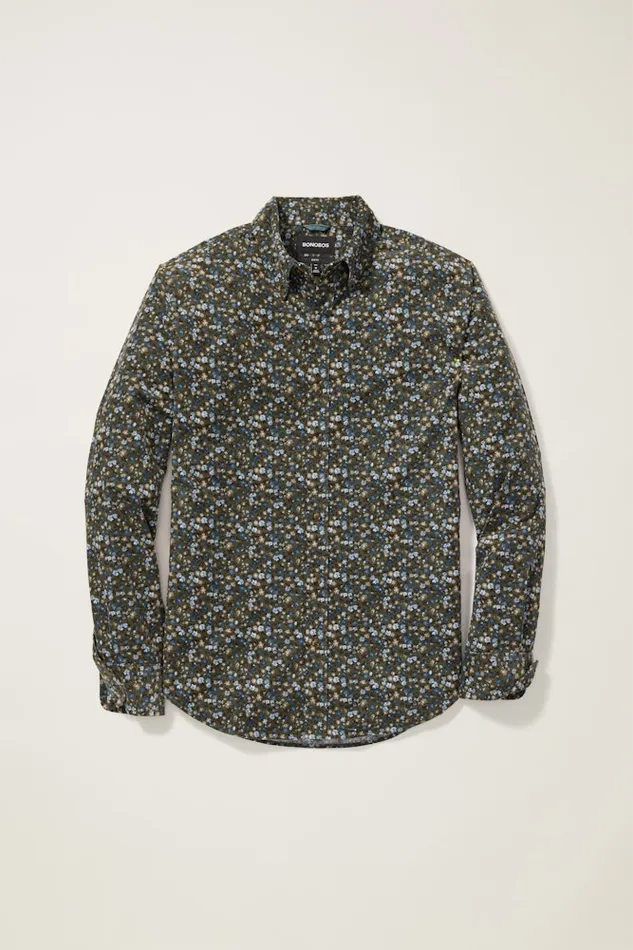 Men Bonobos Casual Shirts The Stretch Cord Shirt Olive Green Regal Floral