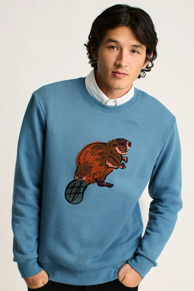 Men Bonobos Crew and VNeck Sweaters Critter Supersoft Fleece Crew That Dam Beaver Men Bonobos Crew and VNeck Sweaters Critter Supersoft Fleece Crew That Dam Beaver