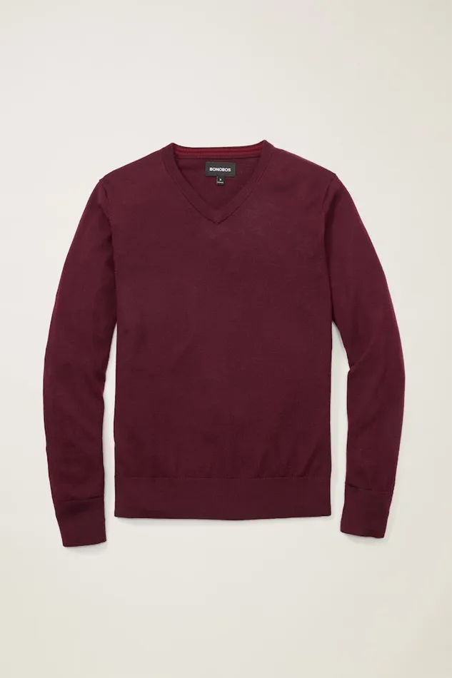 Men Bonobos Crew and VNeck Sweaters Washable Merino VNeck Sweater Maroon