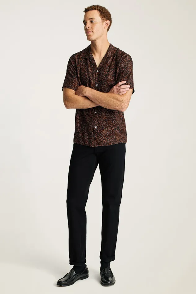 Men Bonobos Short Sleeve Shirts Riviera Silk Blend Cabana Shirt Black Red Spots