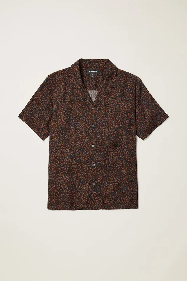 Men Bonobos Short Sleeve Shirts Riviera Silk Blend Cabana Shirt Black Red Spots Men Bonobos Short Sleeve Shirts Riviera Silk Blend Cabana Shirt Black Red Spots