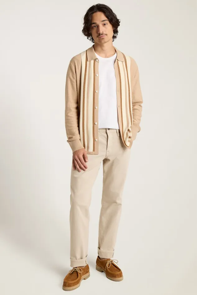 Men Bonobos Sweater Polos Hudson Long Sleeve Sweater Polo Camel Cotton Cashmere Stripe