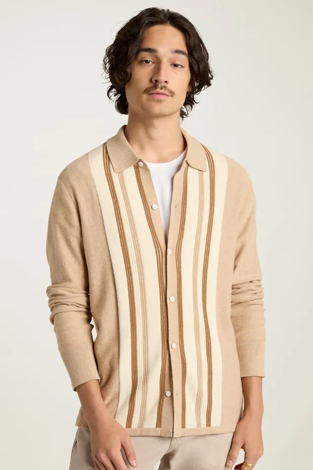 Men Bonobos Sweater Polos Hudson Long Sleeve Sweater Polo Camel Cotton Cashmere Stripe Men Bonobos Sweater Polos Hudson Long Sleeve Sweater Polo Camel Cotton Cashmere Stripe