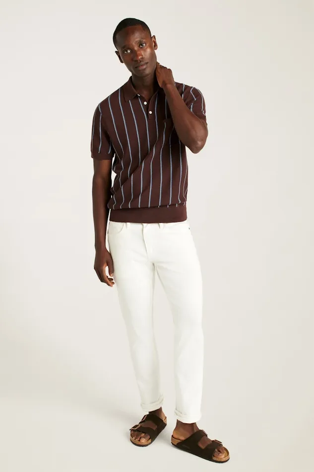Men Bonobos Sweater Polos Hudson Sweater Polo Brown Cotton Stripe