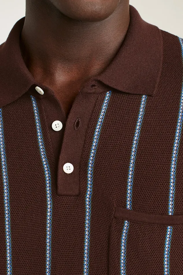 Men Bonobos Sweater Polos Hudson Sweater Polo Brown Cotton Stripe Men Bonobos Sweater Polos Hudson Sweater Polo Brown Cotton Stripe