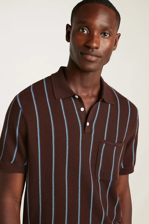 Men Bonobos Sweater Polos Hudson Sweater Polo Brown Cotton Stripe Men Bonobos Sweater Polos Hudson Sweater Polo Brown Cotton Stripe