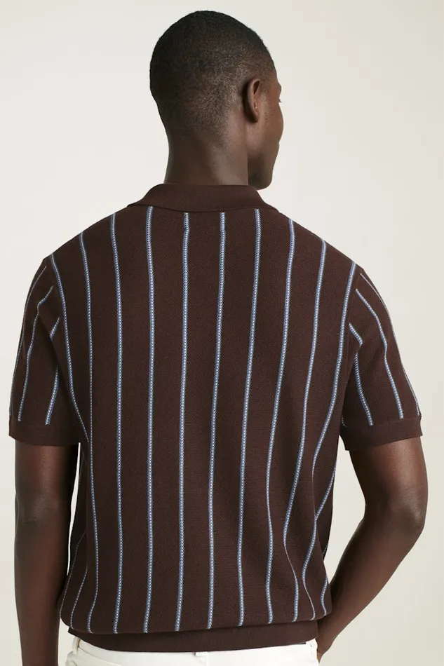 Men Bonobos Sweater Polos Hudson Sweater Polo Brown Cotton Stripe Men Bonobos Sweater Polos Hudson Sweater Polo Brown Cotton Stripe