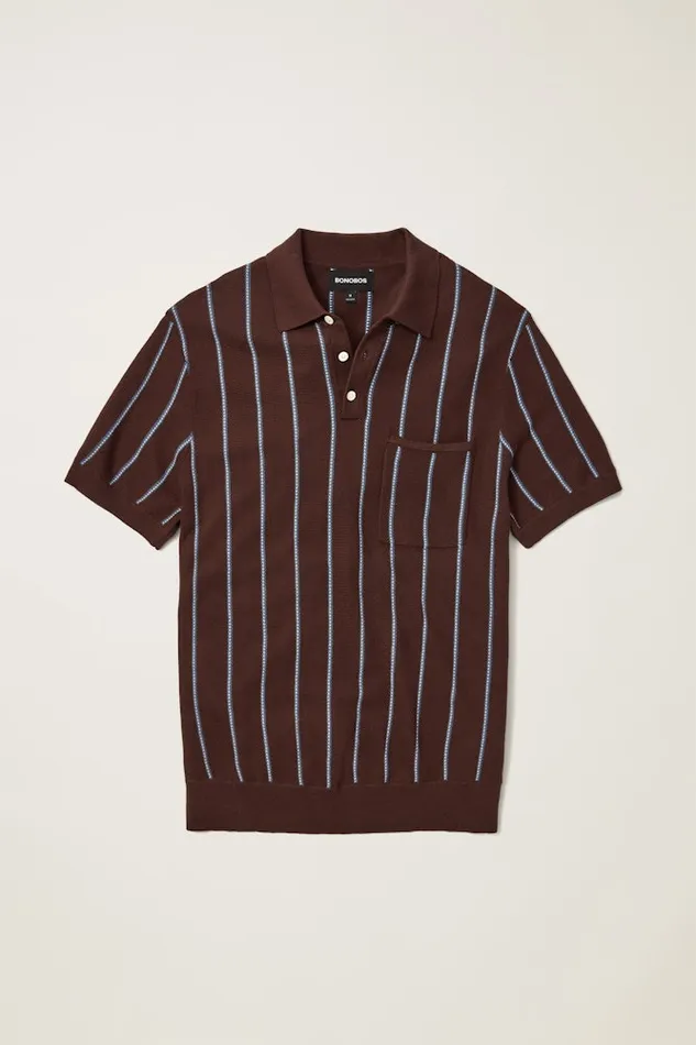Men Bonobos Sweater Polos Hudson Sweater Polo Brown Cotton Stripe Men Bonobos Sweater Polos Hudson Sweater Polo Brown Cotton Stripe