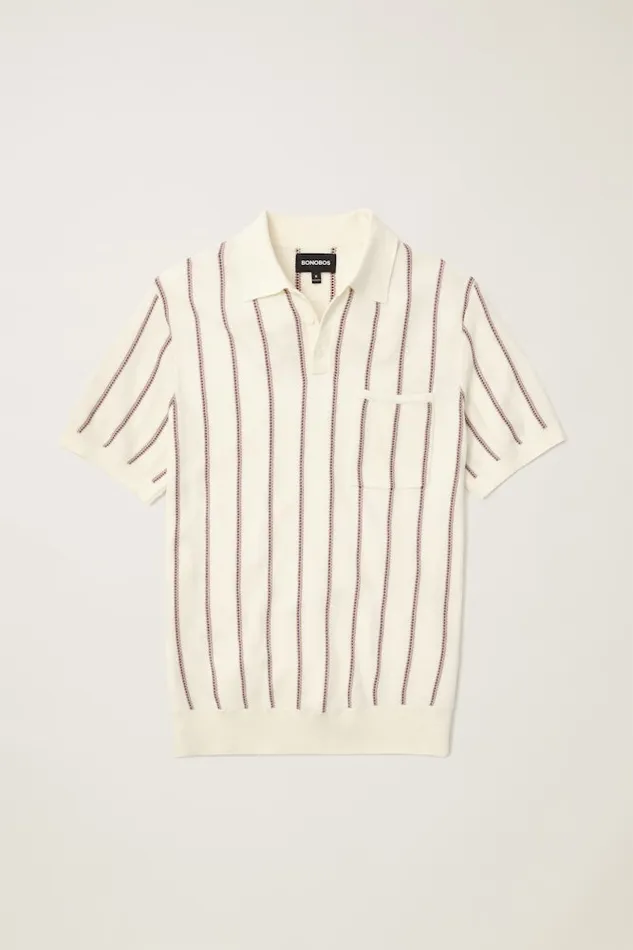 Men Bonobos Sweater Polos Hudson Sweater Polo Ivory Cotton Stripe Men Bonobos Sweater Polos Hudson Sweater Polo Ivory Cotton Stripe
