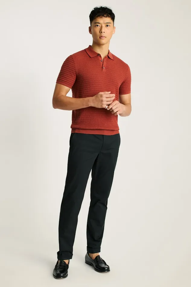 Men Bonobos Sweater Polos Hudson Sweater Polo Rust Cotton Cashmere Stripe