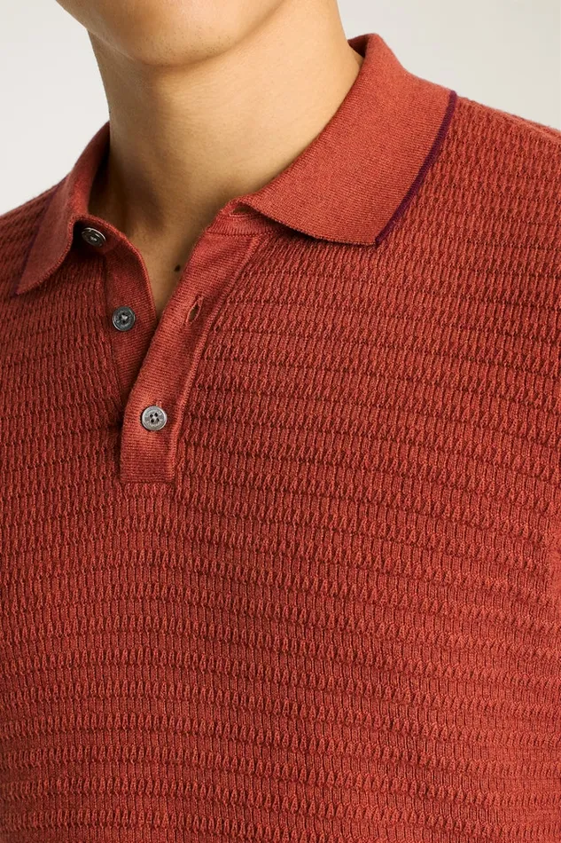 Men Bonobos Sweater Polos Hudson Sweater Polo Rust Cotton Cashmere Stripe Men Bonobos Sweater Polos Hudson Sweater Polo Rust Cotton Cashmere Stripe