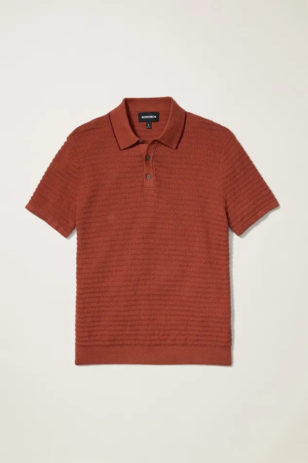 Men Bonobos Sweater Polos Hudson Sweater Polo Rust Cotton Cashmere Stripe Men Bonobos Sweater Polos Hudson Sweater Polo Rust Cotton Cashmere Stripe