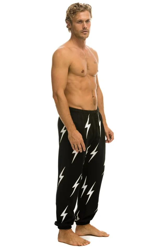 Men Bottoms Aviator Nation BOLT STITCH REPEAT SWEATPANTS 8211 BLACK WHITE Men Bottoms Aviator Nation BOLT STITCH REPEAT SWEATPANTS 8211 BLACK WHITE
