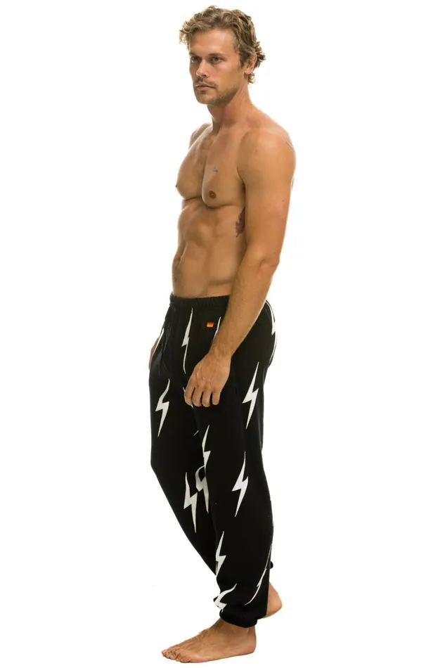 Men Bottoms Aviator Nation BOLT STITCH REPEAT SWEATPANTS 8211 BLACK WHITE Men Bottoms Aviator Nation BOLT STITCH REPEAT SWEATPANTS 8211 BLACK WHITE