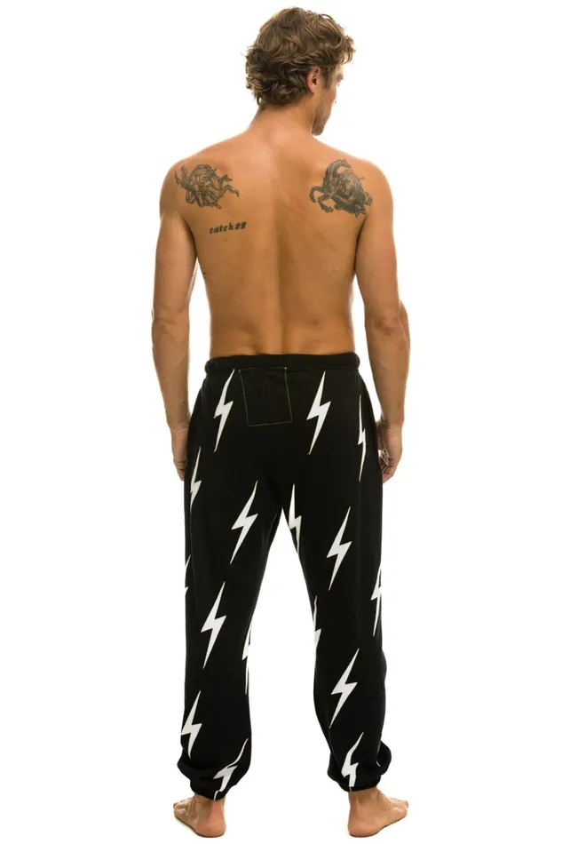 Men Bottoms Aviator Nation BOLT STITCH REPEAT SWEATPANTS 8211 BLACK WHITE Men Bottoms Aviator Nation BOLT STITCH REPEAT SWEATPANTS 8211 BLACK WHITE