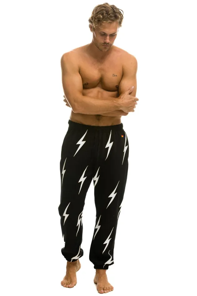 Men Bottoms Aviator Nation BOLT STITCH REPEAT SWEATPANTS 8211 BLACK WHITE Men Bottoms Aviator Nation BOLT STITCH REPEAT SWEATPANTS 8211 BLACK WHITE