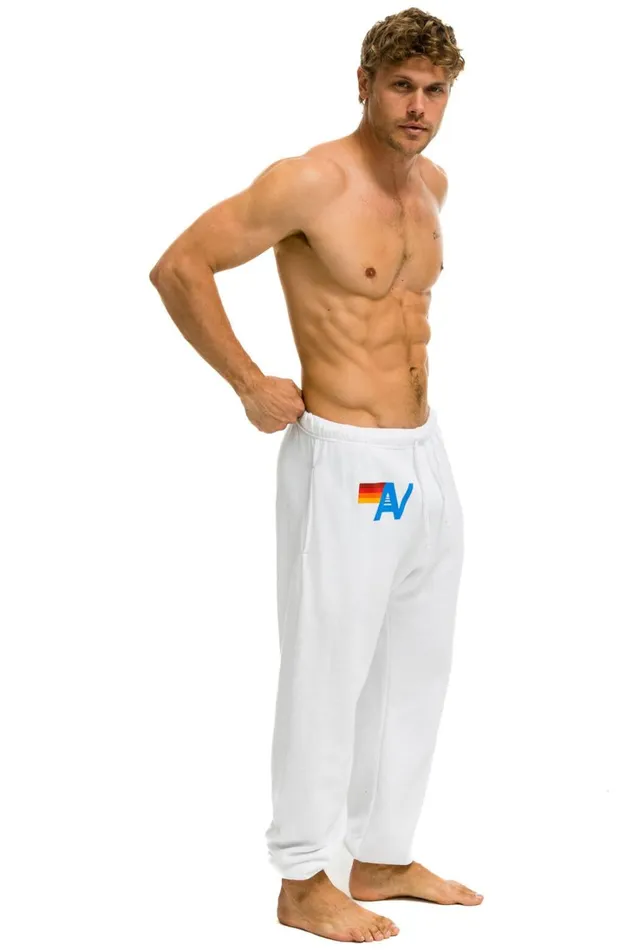 Men Bottoms Aviator Nation LOGO SWEATPANTS 8211 WHITE Men Bottoms Aviator Nation LOGO SWEATPANTS 8211 WHITE
