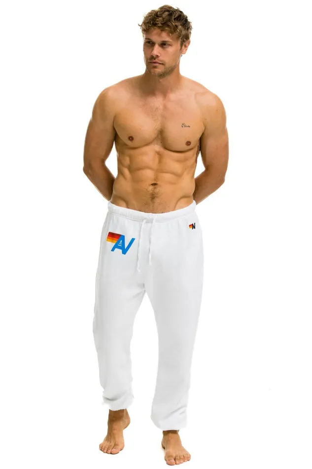 Men Bottoms Aviator Nation LOGO SWEATPANTS 8211 WHITE Men Bottoms Aviator Nation LOGO SWEATPANTS 8211 WHITE