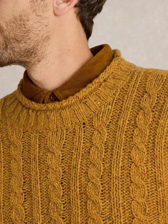 Men Cable Mix Wool Crew Neck Mid Yellow White Stuff Knitwear Men Cable Mix Wool Crew Neck Mid Yellow White Stuff Knitwear