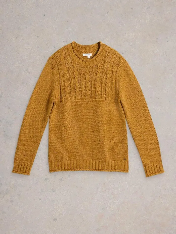 Men Cable Mix Wool Crew Neck Mid Yellow White Stuff Knitwear Men Cable Mix Wool Crew Neck Mid Yellow White Stuff Knitwear
